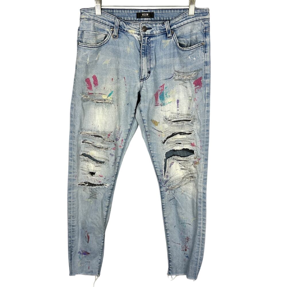 Neuw Stockholm Paint Splatter Skinny Distressed Streetwear Jeans 30 x 30